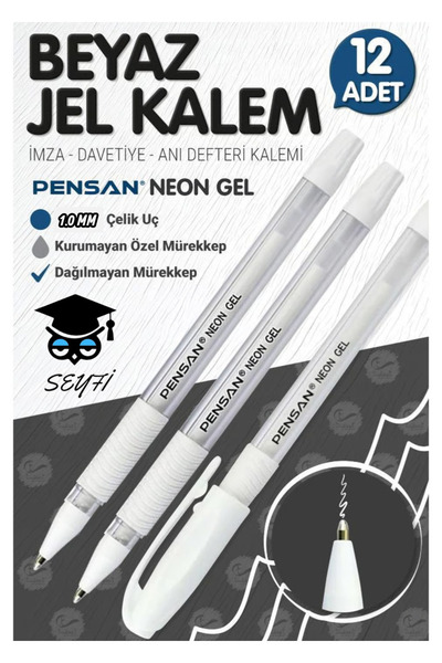 SEYFİKİRTASİYE Pensan Neon Gel Pen 1 mm White 12-Pack