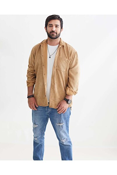 noliva bebek ve çocuk 'Men's Corded Fabric Velvet Shirt – Single Pocketed Ove...