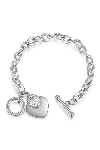 EFAYN.RO Women's heart bracelet with crystals, rhinestones, silver, adjustabl...