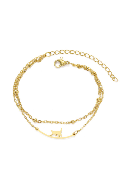 EFAYN.RO Bratara dama, model dublat cu accesorii, pandantiv pisica plimbareat...