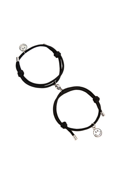 EFAYN.RO Couple bracelet set with magnet, string type, smiley face, black, EFAYN