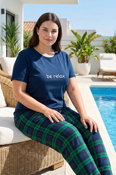 REMSA Big Size Women's Plaid Patterned Short Sleeve Milan Fabric Pajamas Set ...