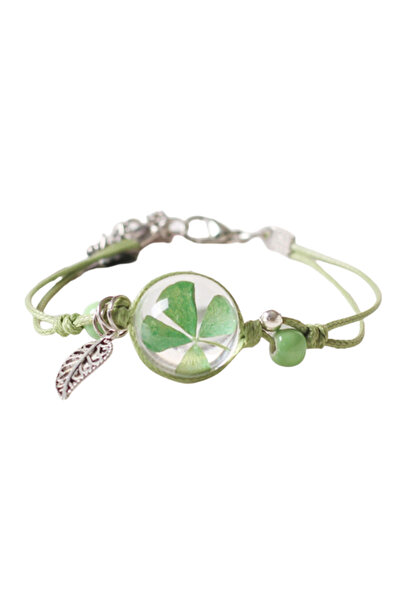 EFAYN.RO Women's bracelet, cord, bohemian round pendant, green, with silver l...