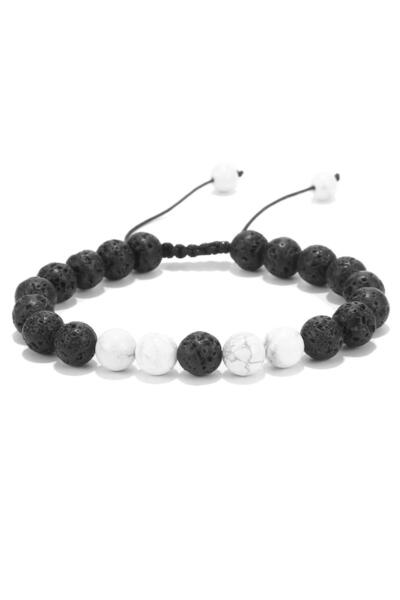 EFAYN.RO Handmade volcanic rock bracelet, EFAYN RO, unisex, adjustable, white