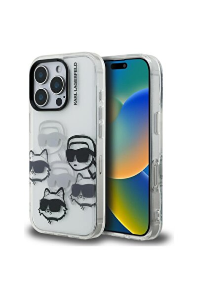 Karl Lagerfeld Case for iPhone 16 Pro Max, IML Luxury Multi Head Pattern, Tra...