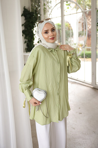 İmajButik Mint Green Sleeve Tie-Detail Shirt