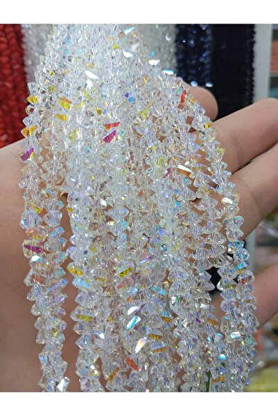 Ralp Moda 6 mm Crystal Pyramid Czech Crystal Beads 3 Strands Transparent Janj...
