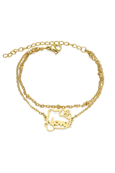 EFAYN.RO Women's bracelet, double, cartoon pattern, love kitty pendant, adjus...