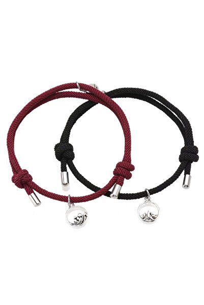 EFAYN.RO Set bratari cuplu cu magnet, tip sfoara, negru si rosu inchis, EFAYN...