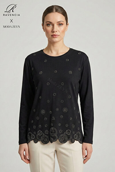 Ravencia Women's Ring Patterned Collar and Skirt, Stone Embroidered, Slit, Ly...