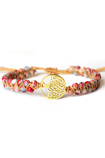 EFAYN.RO Handmade bracelet, tree of life pendant gold, red, multicolor, unise...