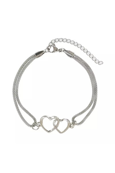 EFAYN.RO Women's bracelet, pair of hearts pendant, double rope model, adjusta...