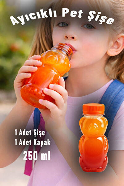 Ezupack 1 Adet Ayıcık Şişe – Turuncu Kapaklı, Okul ve Piknik İçin Eğlenceli Ç...