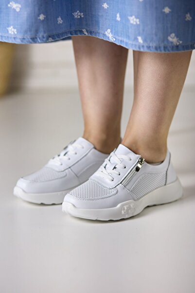 Tellus Women's White Genuine Leather Casual Sneakers, Trendy & Comfort, FL965-2