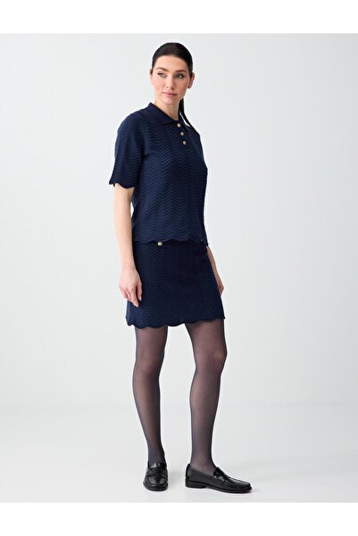 Jimmy Key Navy Blue Normal Waist Textured Knitwear Mini Skirt