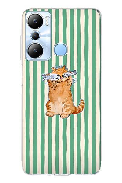 FLAMENKO حافظة هاتف شفافة متوافقة مع هاتف Infinix Hot 20i Fish-Eyed Cat منقوش