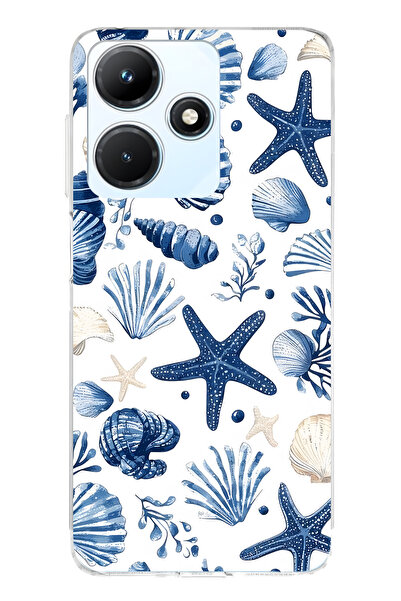 FLAMENKO حافظة هاتف شفافة متوافقة مع Infinix Hot 30i Sea Star and Shells منقوش