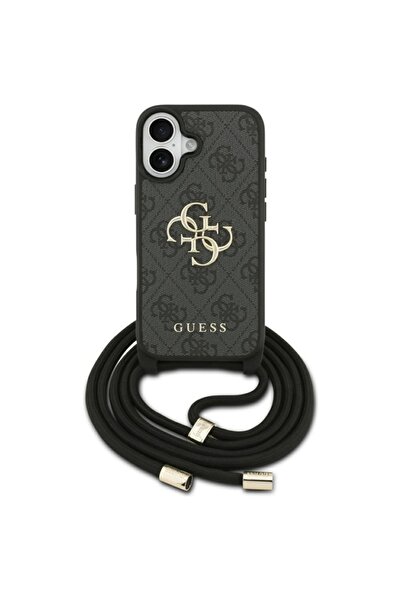 Guess Case for iPhone 17, Hardcase 4G CBDY Big Logo with Cord Strap, Black