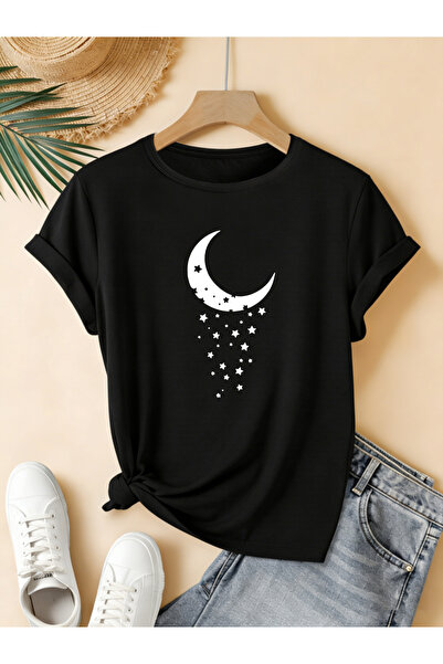 mercoledi Half Moon pentru femei cu imprimeu guler rotund Regular Fit supradi...