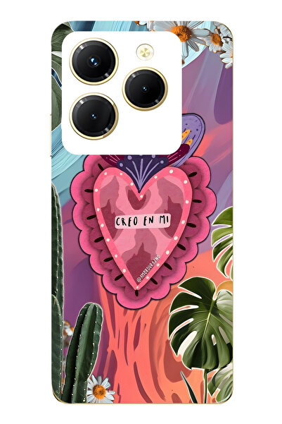 FLAMENKO حافظة هاتف Infinix Hot 40i المتوافقة مع Color Heart و بنقشة زهور شفافة