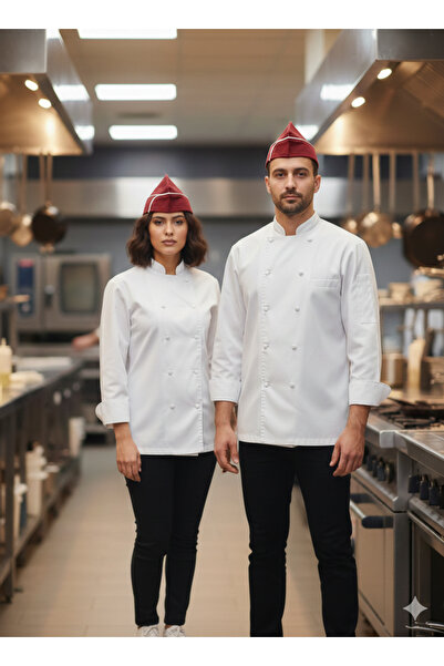 Asteks Unisex Bordo Biyeli Servis Kepi - Restoran ve Kafe Aşçı Garson Şapkası...