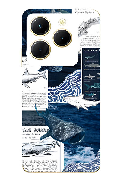 FLAMENKO حافظة هاتف شفافة متوافقة مع Infinix Hot 40i بتصميم Shark and Ocean T...