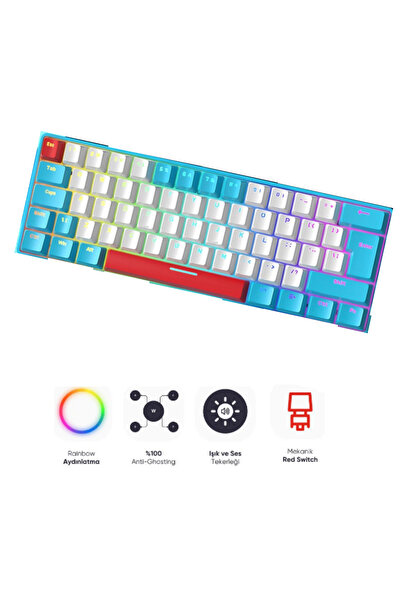 Sarftech Ziyoulang T60 Mini Rgb 62 Tuş Mekanik Red Switch Gaming Oyuncu Klavyesi