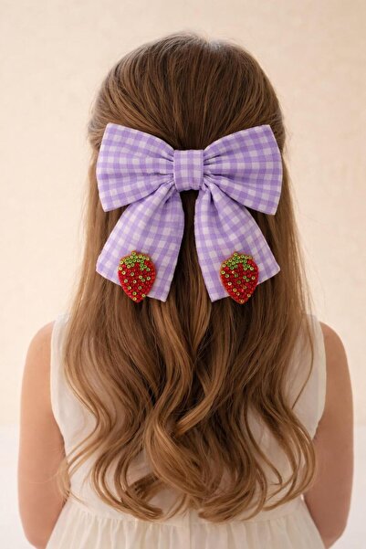 Katia&Bony Strawberry accessory Gingham piece bow automatic buckle lilac