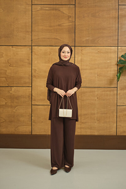 LOCCO Women's Side Slit Detail Two-Piece Set Bitter Brown