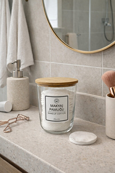 Fhilli Marlin - 2'li Bambu Kapaklı Standlı Banyo Cam Kavanoz Seti Dekoratif Banyo Düzenleyici 315 cc