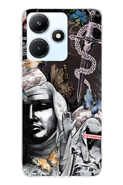 FLAMENKO حافظة هاتف شفافة متوافقة مع هاتف Infinix Hot 30i Gothic Butterfly منقوش