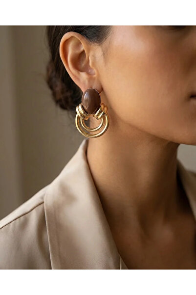 Dorvina Brass Anti-Tarnish Jewelry Gold Color Brown Stone Hoop Model Vintage ...