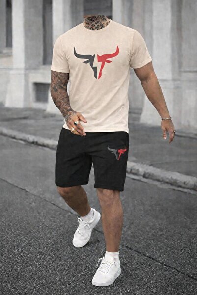 zeag Men's Large Bull Print T-Shirt and Shorts Set