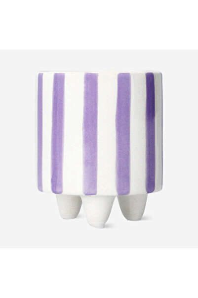 Flying Tiger Copenhagen Mor Beyaz Çizgili Küçük Saksı