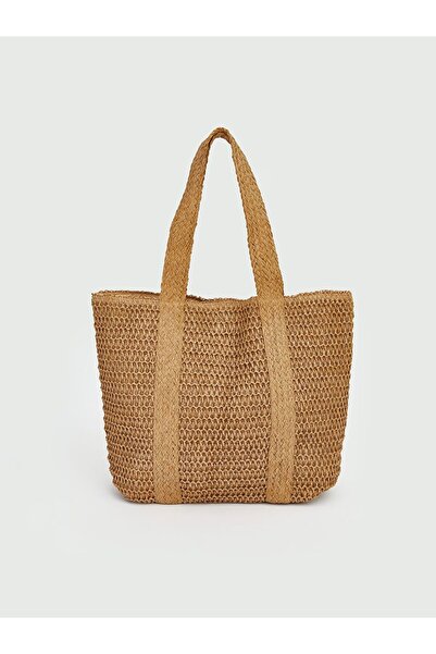 LC Waikiki إكسسوارات LCW حقيبة شاطئ من القش للنساء باللون البني