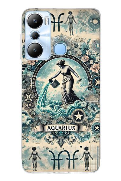 FLAMENKO حافظة هاتف شفافة متوافقة مع هاتف Infinix Hot 20i من نوع Aquarius منقوش