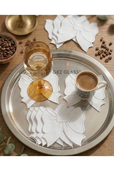 gkzglass home dekor 6 Linen Fabric Embroidered Coffee Side Cocktail Napkins & Coasters Serving Napkins