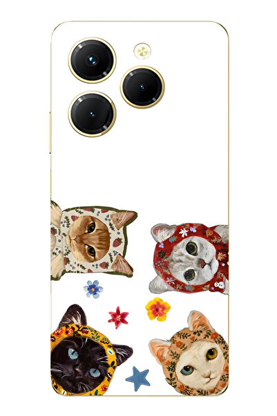 FLAMENKO حافظة هاتف شفافة متوافقة مع هاتف Infinix Hot 40i Cute Cats منقوش