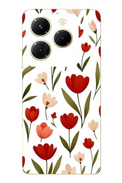 FLAMENKO حافظة هاتف شفافة متوافقة مع Infinix Hot 40i باللون الأحمر لالي منقوش