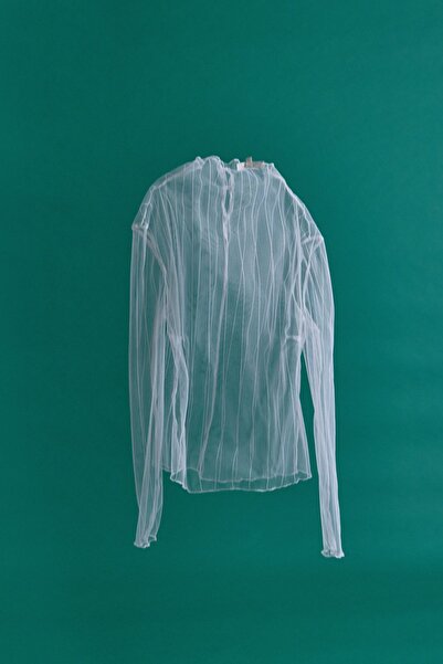 Sateen Striped Sheer Blouse - Ecru