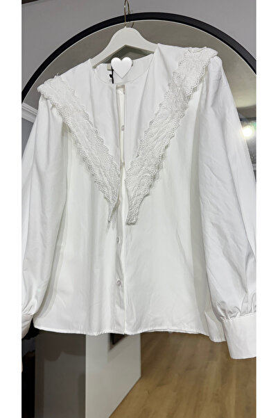 Büşra Butik Güpür Detaylı Beyaz Gömlek