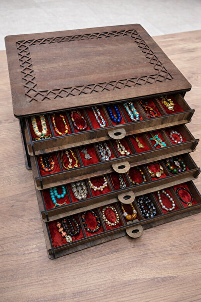 URFA LAZER Kişiye Özel 4 Katlı 40 Bölmeli Tesbih Kolye Bileklik Koleksiyon Ku...