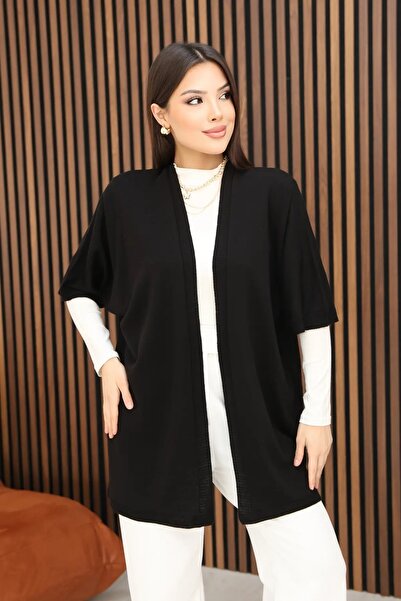 LOS VİLLİAN U Shawl Collar Short Sleeve Simple Basic Midi Length Seasonal Kni...