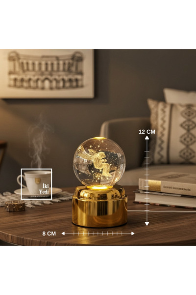 İki Yedi Konsept Mobius Dönen Işıklı Cam Küre Küçük Prens Figürü, LED Gece La...