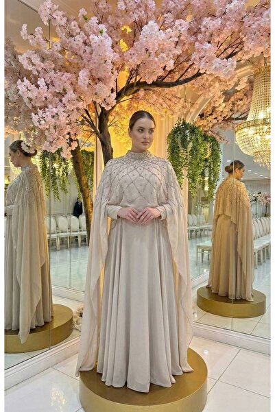 hakimoda LAVİN Büyük Beden Şifon Abiye Taş Rengi