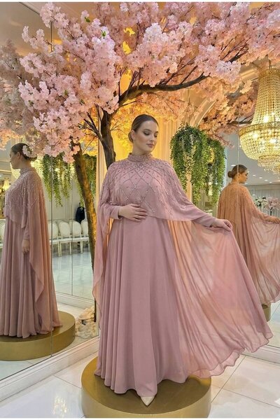 hakimoda فستان سهرة شيفون مقاس كبير من لافين باللون الوردي