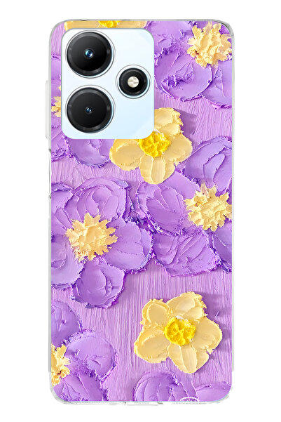 FLAMENKO حافظة هاتف شفافة باللون الأرجواني والأصفر بنقشة زهور متوافقة مع هاتف...