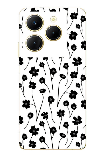 FLAMENKO حافظة هاتف شفافة سوداء بنقشة زهور متوافقة مع Infinix Hot 40i