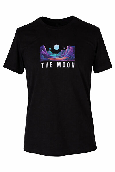 trender 26Y595000008 Black Men's T-Shirt the Moon O Neck Printed