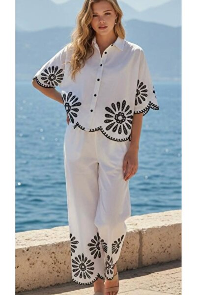 Lavanta Tekstil Black Embroidered Shirt and Pants Set